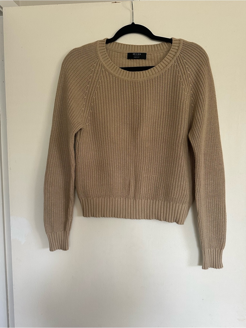 Brass Beige Cropped Crewneck Knit Sweater